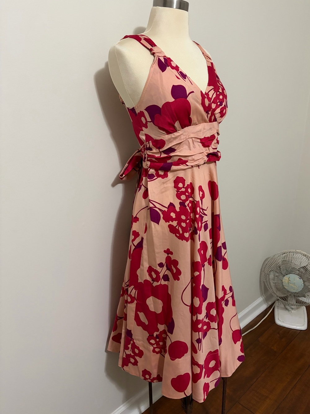 Marc Jacobs Barneys Coop Sleeveless Pink/Peach Floral Midi Dress Sz 4 - Picture 4 of 9